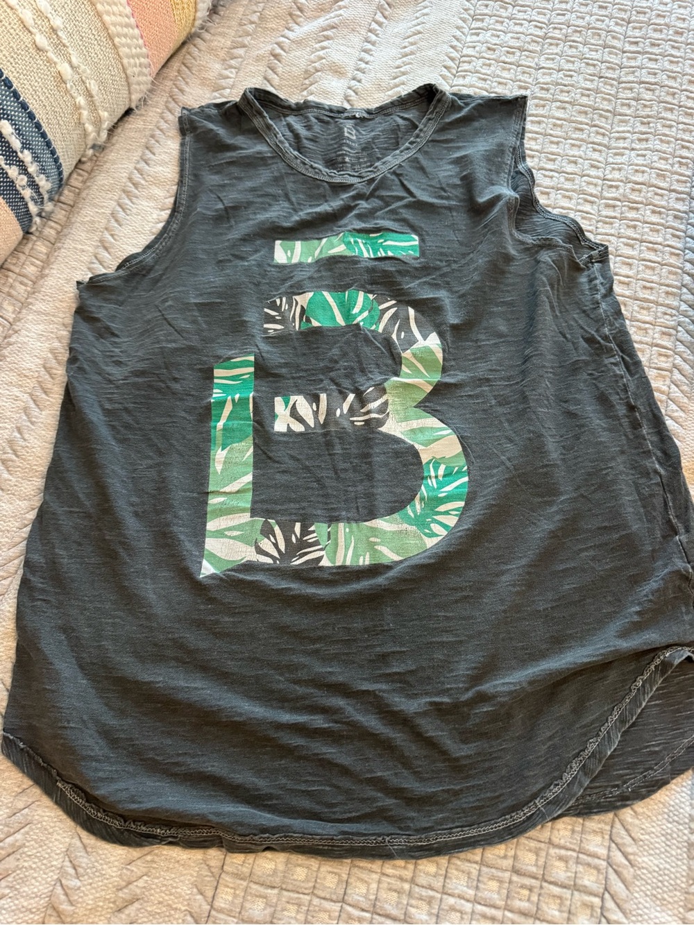 Black Muscle Tank with Green Tropical '13' Print